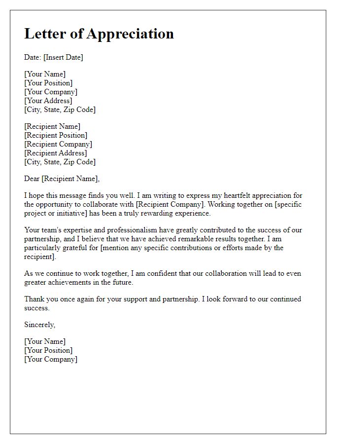 Letter template of appreciation for business collaboration opportunities