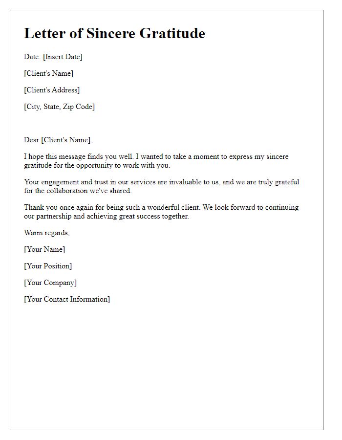 Letter template of sincere gratitude for client engagement