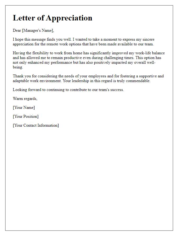 Letter template of appreciation for remote work options.