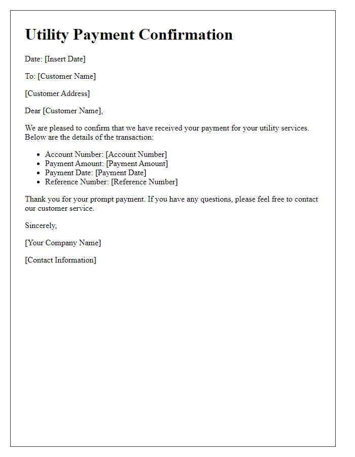 Letter template of confirmation for utility payment