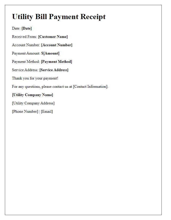 Letter template of utility bill payment receipt