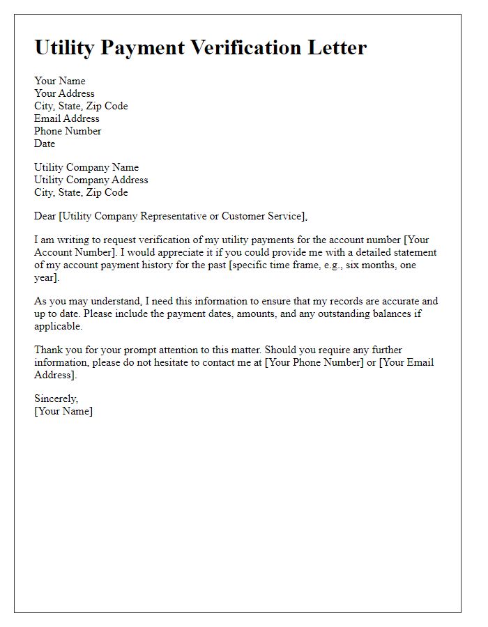 Letter template of utility payment verification letter