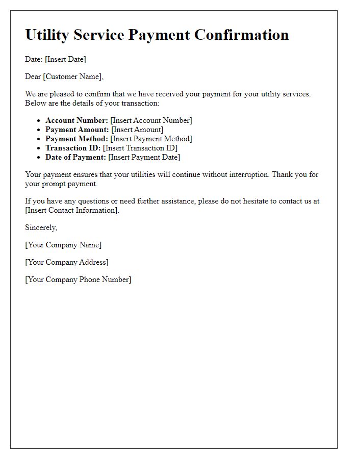 Letter template of utility service payment confirmation