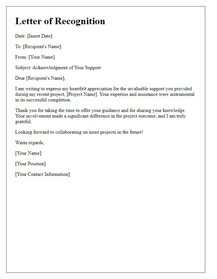 Letter template of recognition for help with individual projects