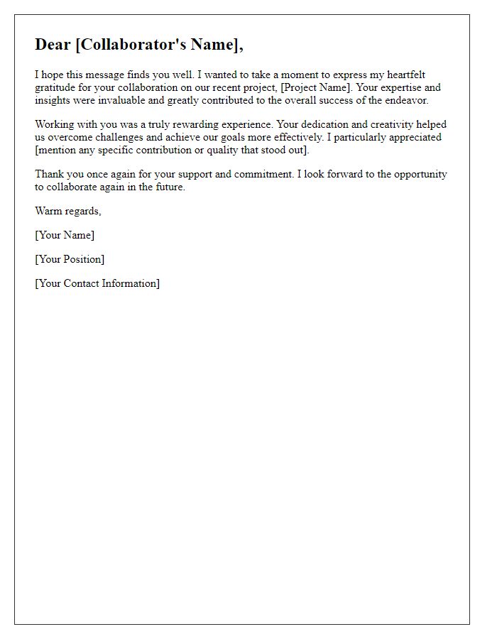 Letter template of thanks for collaboration on personal projects