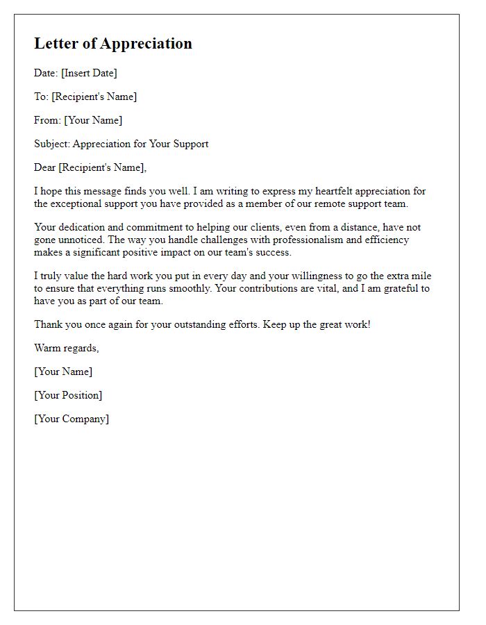 Letter template of appreciation for remote support team members.