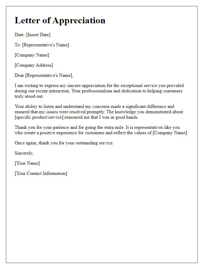 Letter template of appreciation for virtual customer service representatives.