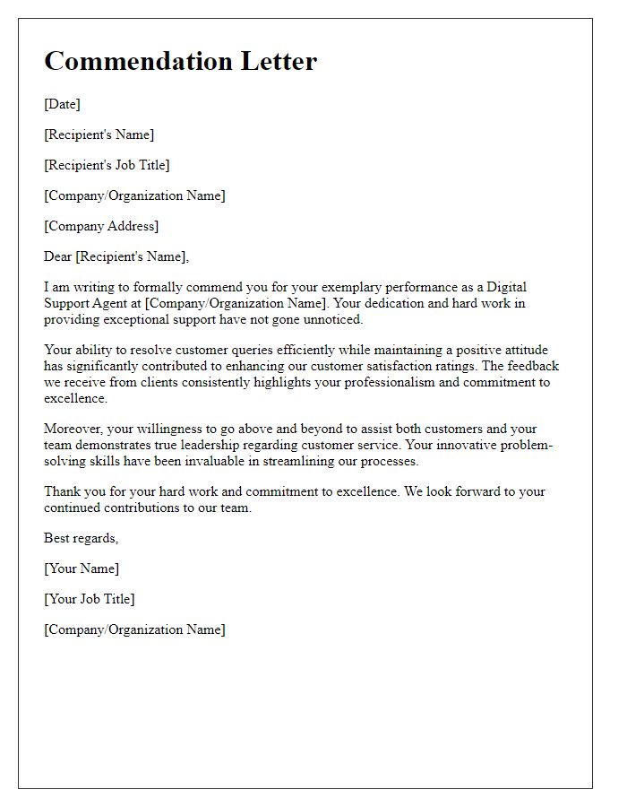 Letter template of commendation for digital support agents.