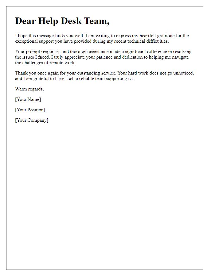 Letter template of gratitude for remote help desk employees.