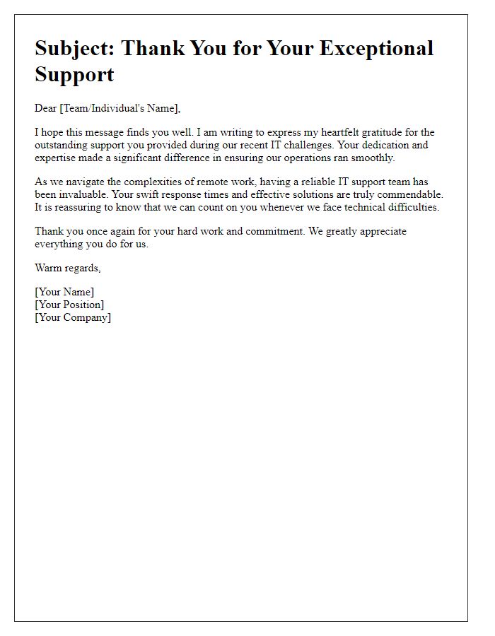 Letter template of gratitude for remote IT support teams.