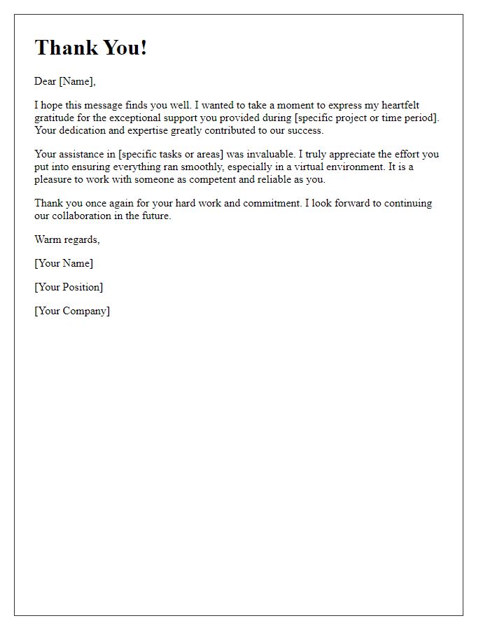 Letter template of thanks to virtual support personnel.