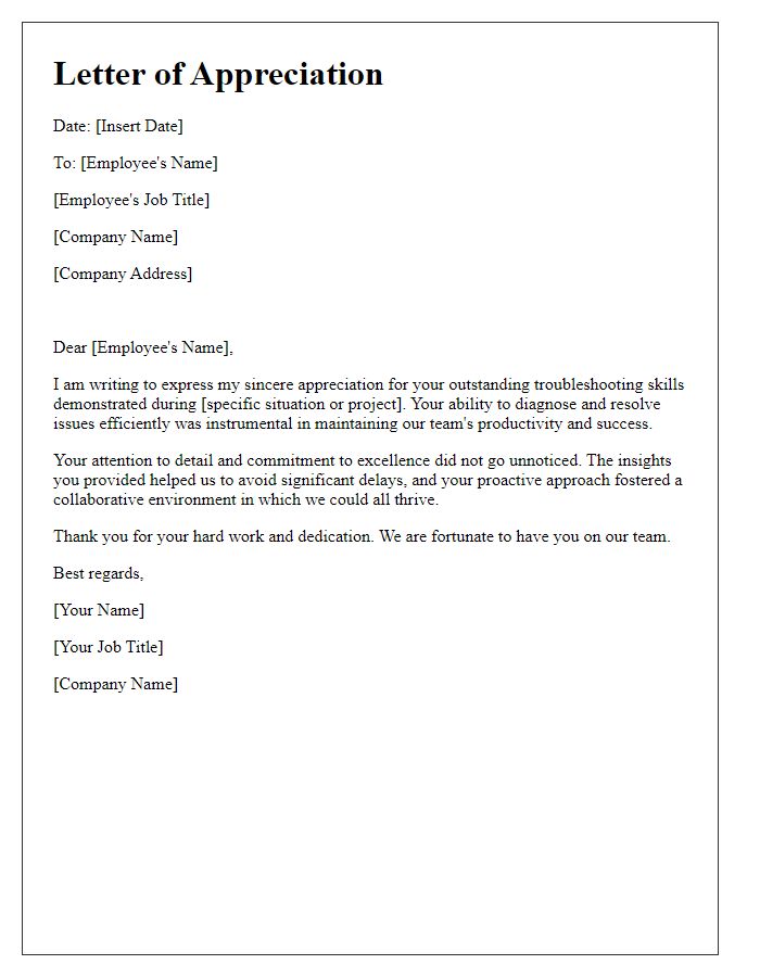 Letter template of appreciation for outstanding troubleshooting