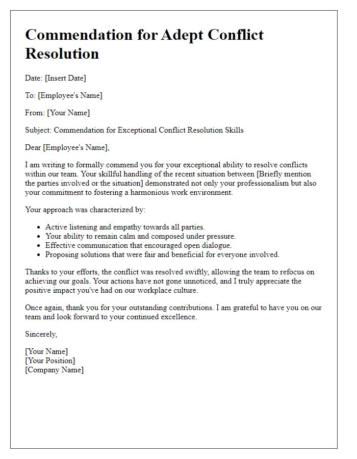 Letter template of commendation for adept conflict resolution