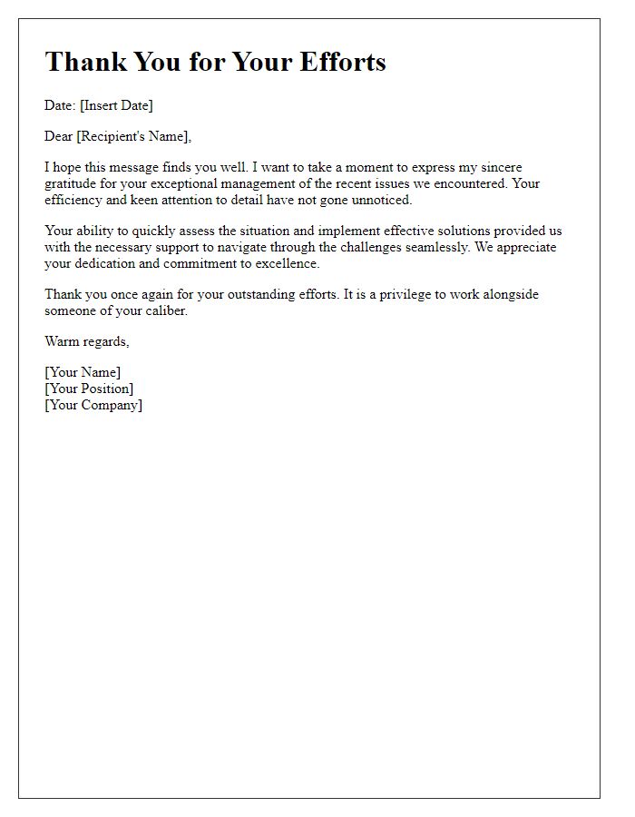 Letter template of thanks for efficient issue management