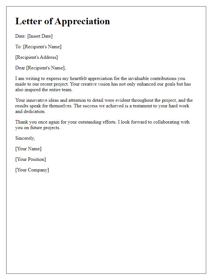 Letter template of appreciation for enhancing our project with your creative vision.