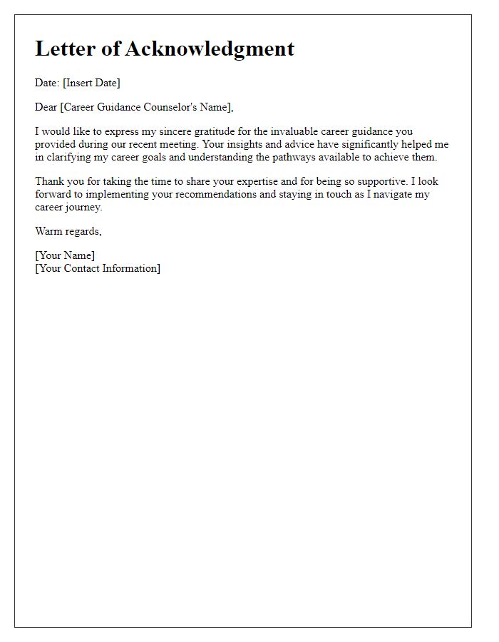 Letter template of acknowledgment for career guidance