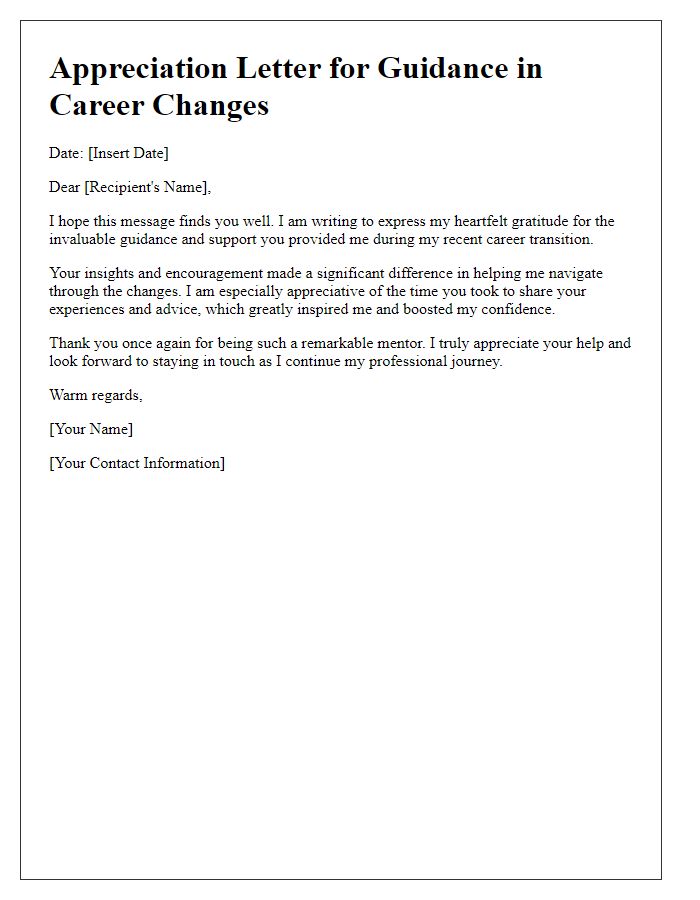 Letter template of appreciation for guidance in career changes