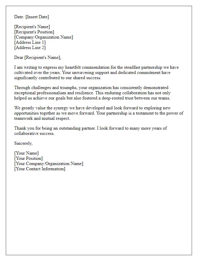 Letter template of commendation for your steadfast partnership