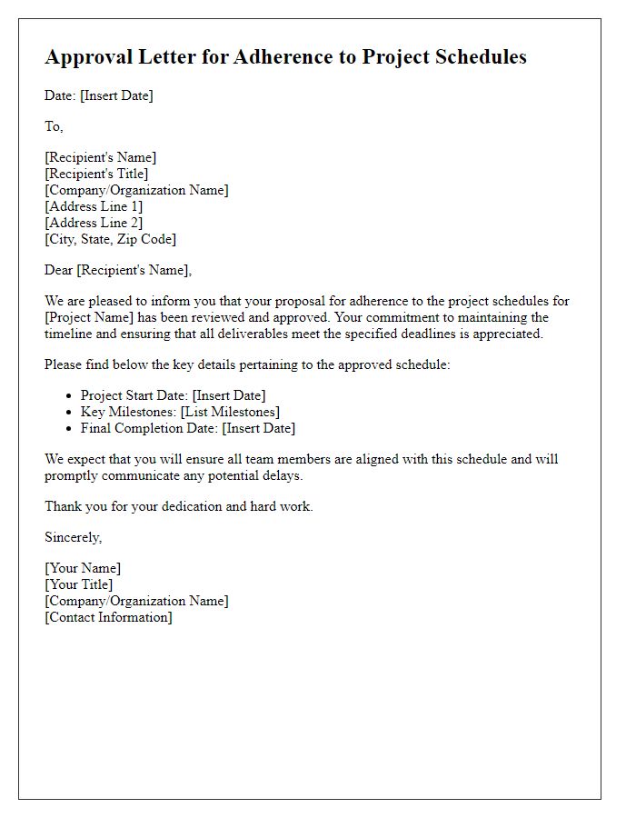 Letter template of approval for adherence to project schedules