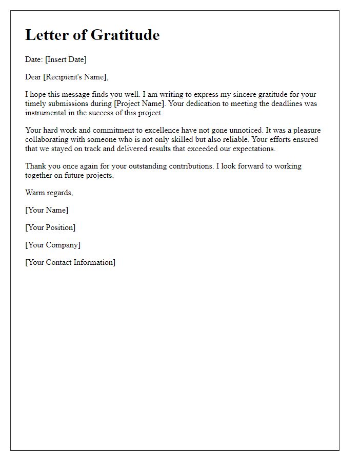 Letter template of gratitude for timely project submissions