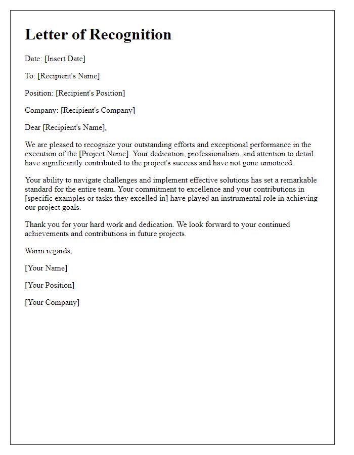 Letter template of recognition for efficient project execution