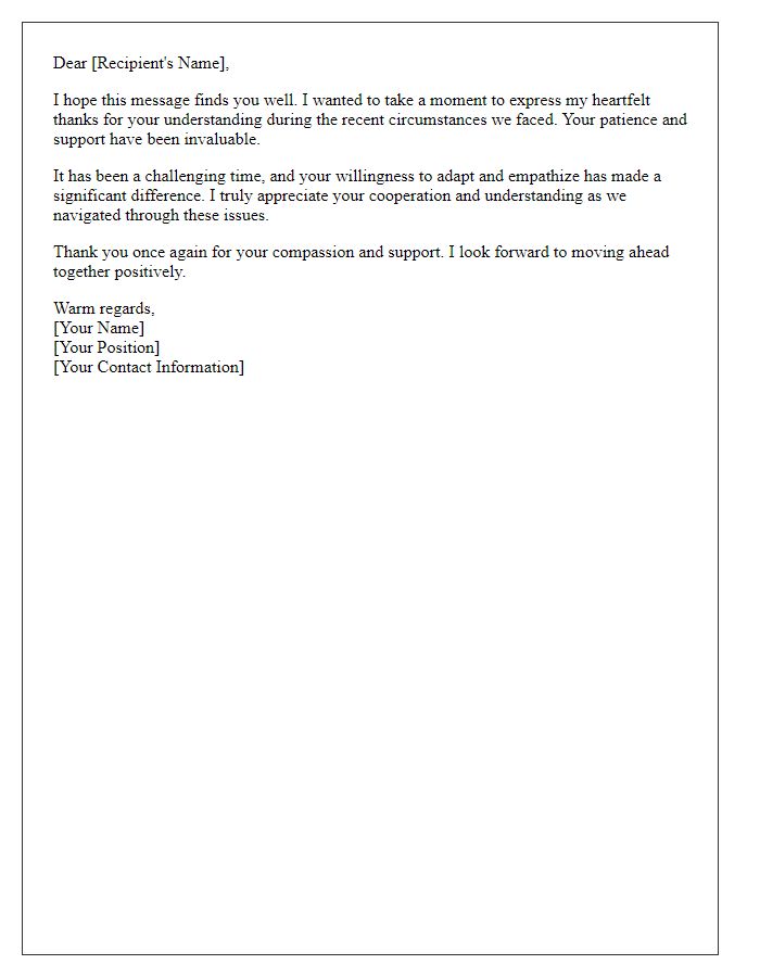 Letter template of thanks for your understanding in recent circumstances