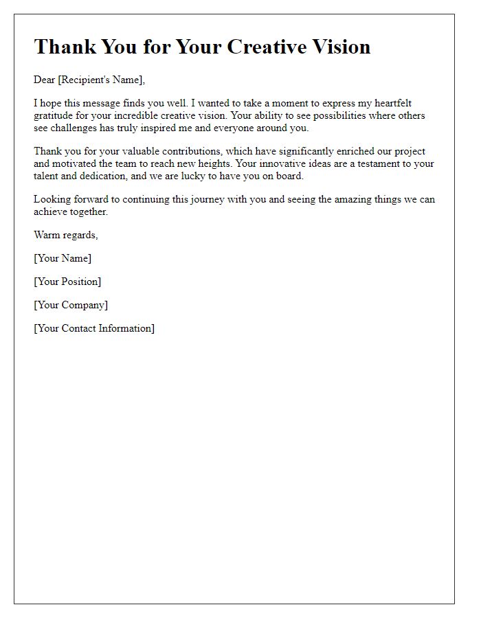 Letter template of thanks for your creative vision.