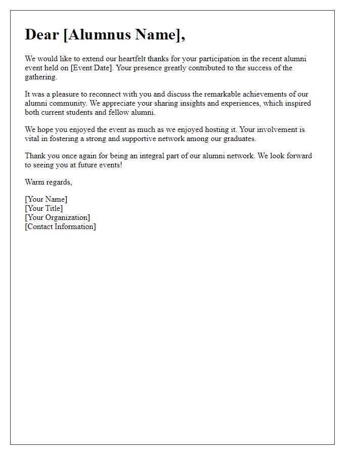 Letter template of thanks for alumni events participation