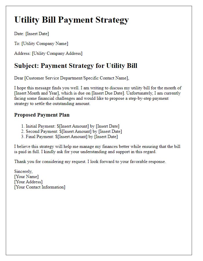 Letter template of utility bill step-by-step payment strategy