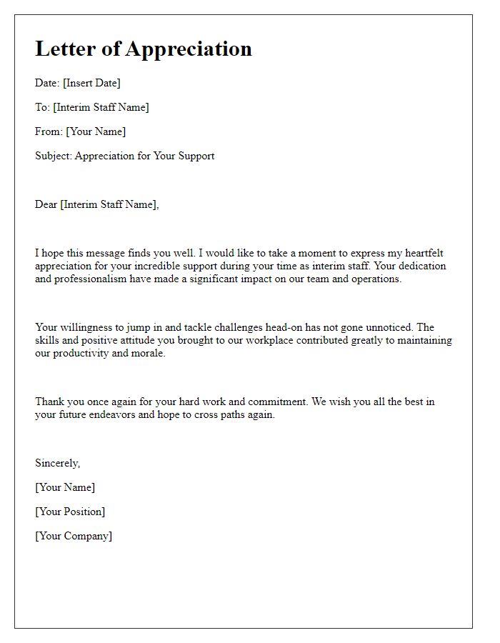 Letter template of appreciation for the support of interim staff.