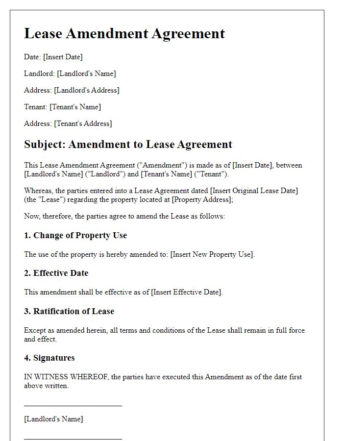 Letter template of lease amendment for changing property use