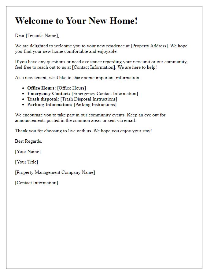 Letter template of new tenant welcome letter