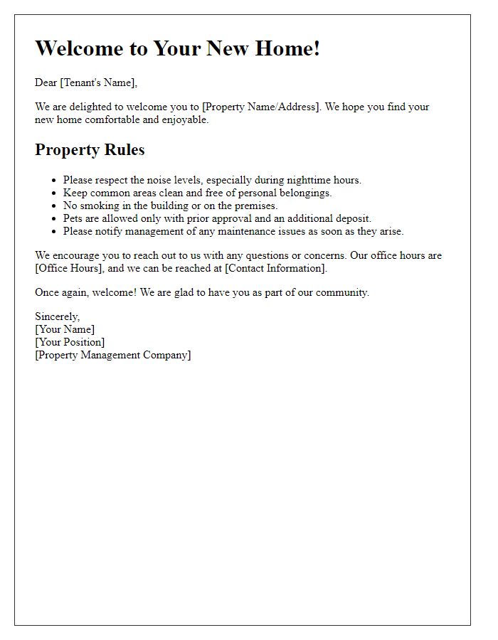 Letter template of property rules and welcome for tenants