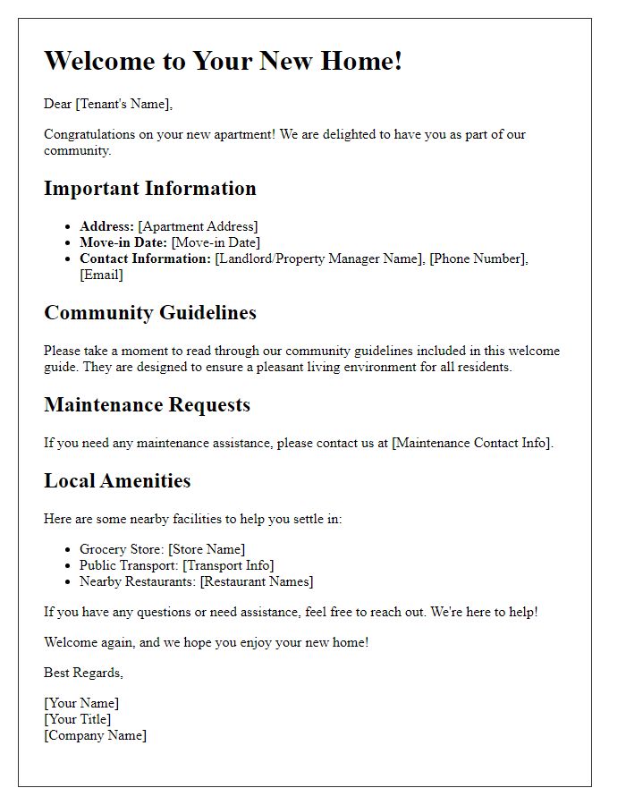 Letter template of tenant welcome guide