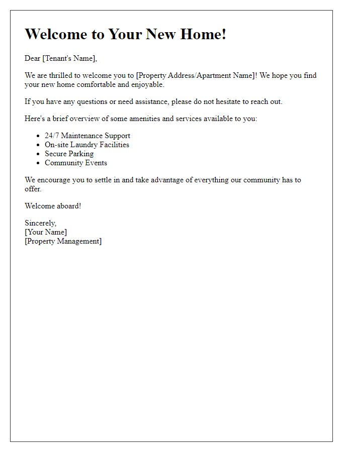 Letter template of welcome message for tenants