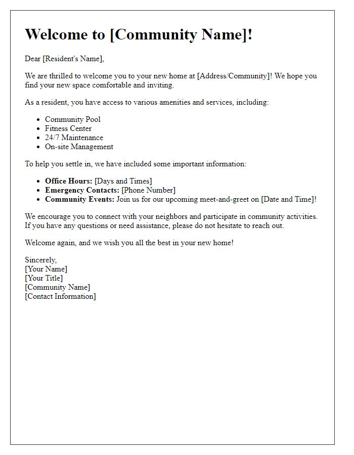 Letter template of welcoming new residents information