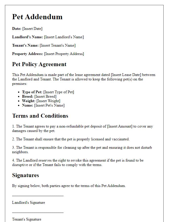 Letter template of pet addendum for geared income properties.