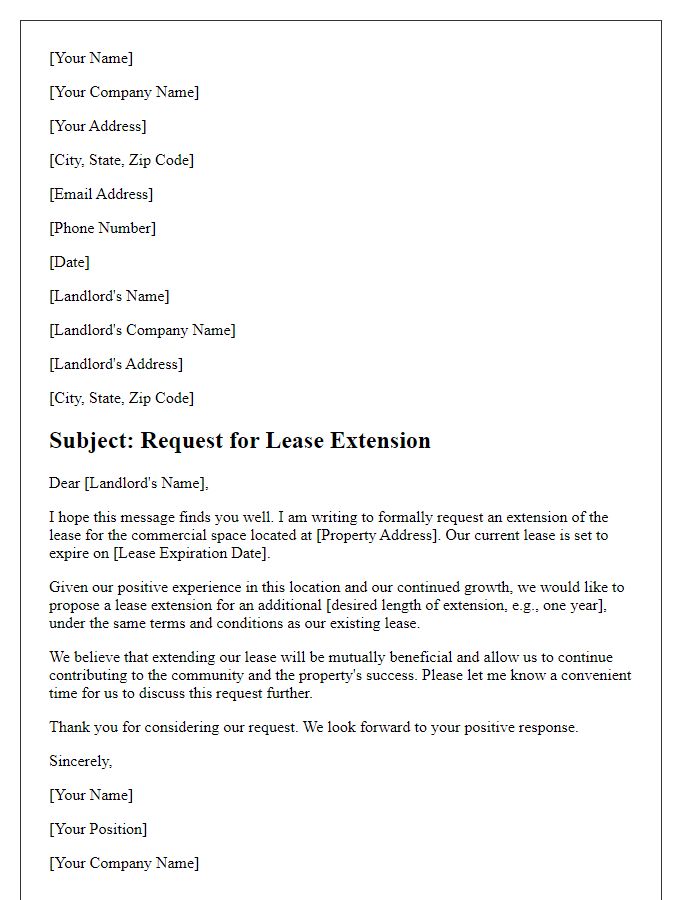 Letter template of lease extension request for commercial space.