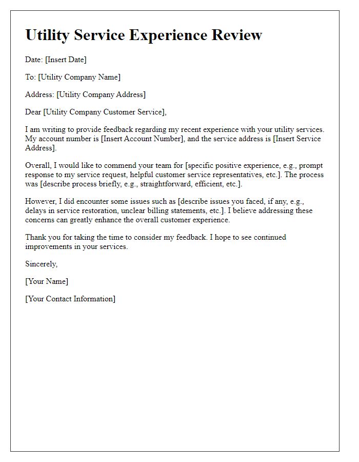 Letter template of utility service experience review.