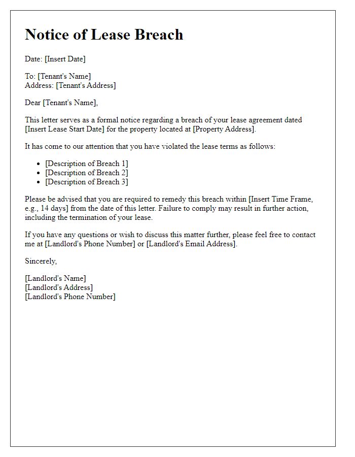 Letter template of landlord notice for lease breach