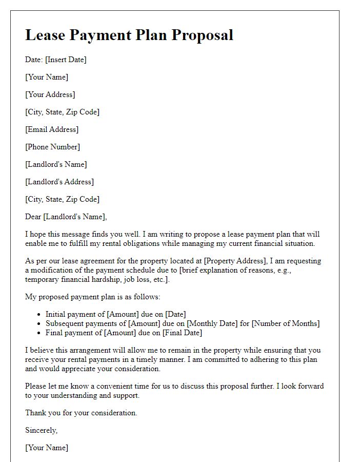 Letter template of lease payment plan proposal