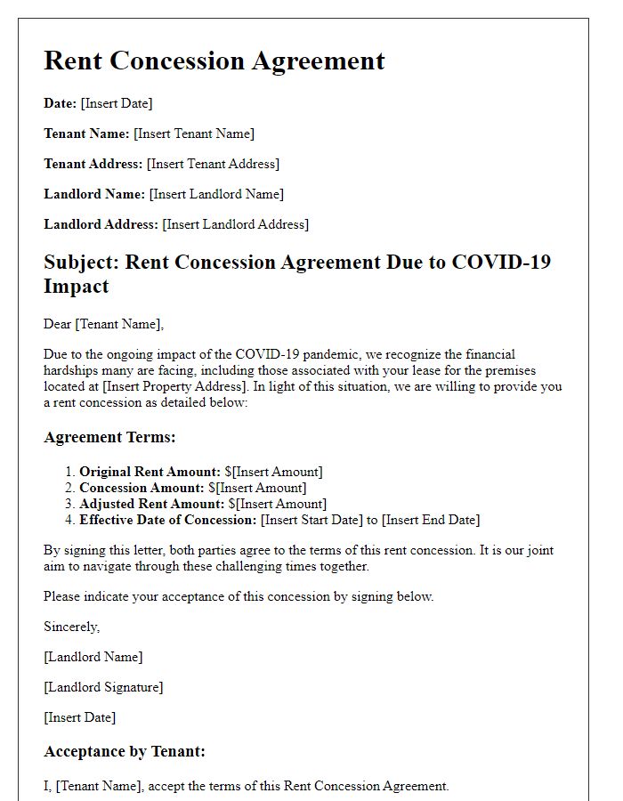 Letter template of Rent Concession Agreement for COVID-19 Impact