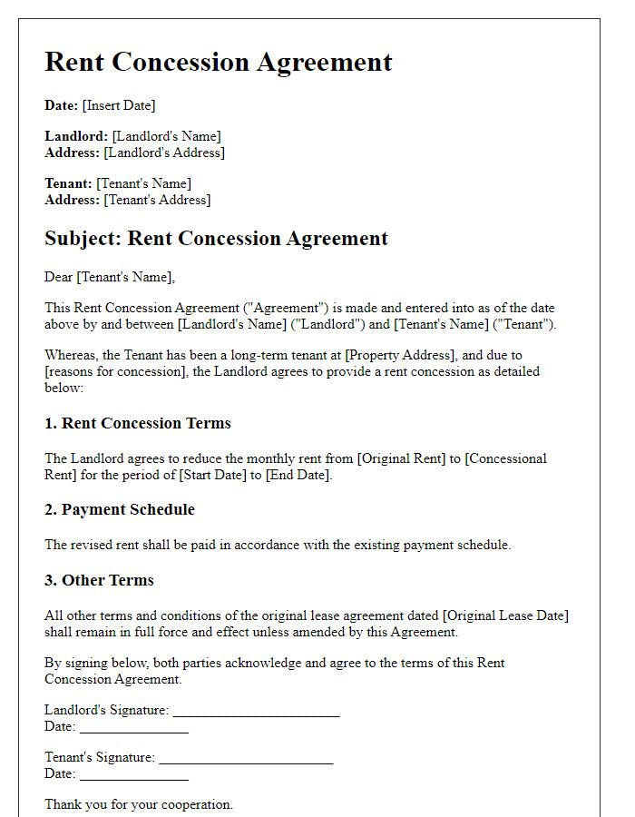 Letter template of Rent Concession Agreement for Long-term Tenants