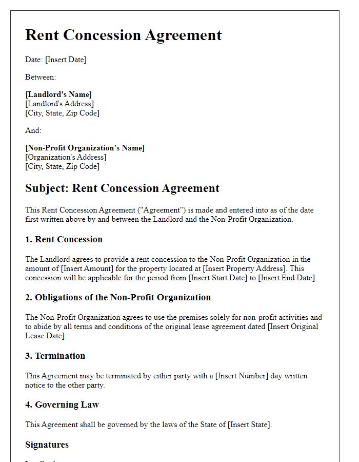 Letter template of Rent Concession Agreement for Non-Profit Organizations