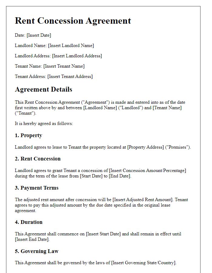 Letter template of Rent Concession Agreement for Student Housing