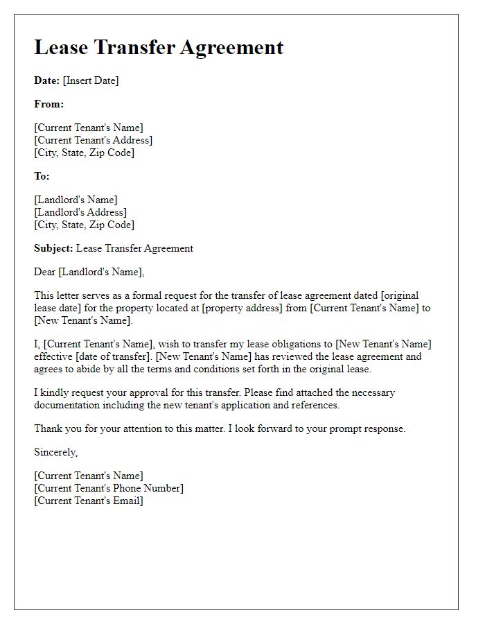 Letter template of lease transfer agreement format