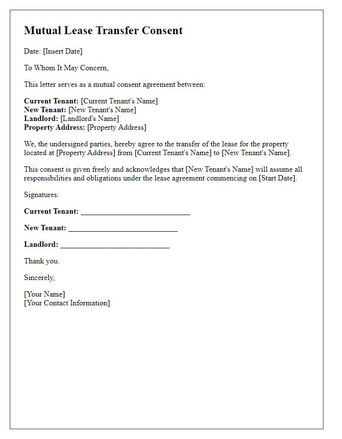 Letter template of mutual lease transfer consent