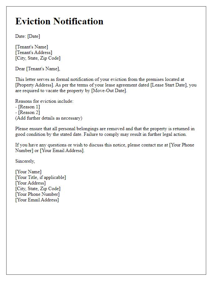 Letter template of formal eviction notification