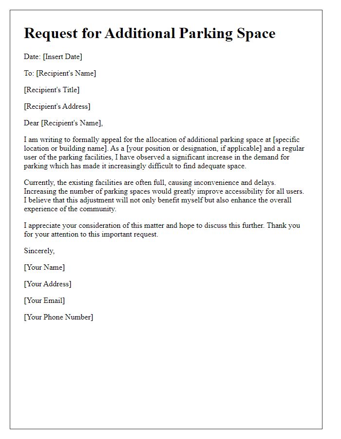 Letter template of appeal for additional parking space