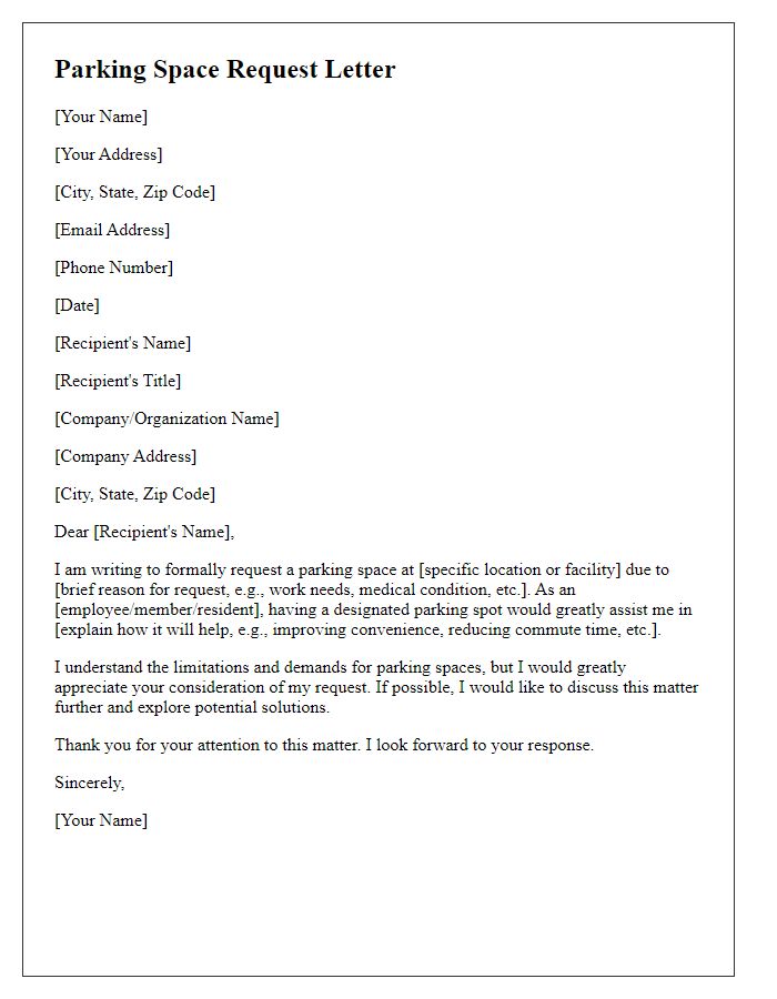 Letter template of formal parking space request